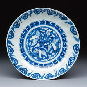 Six Chinese blue and white Ko-sometsuke 'Crane' plates for the Japanese market — photo 6