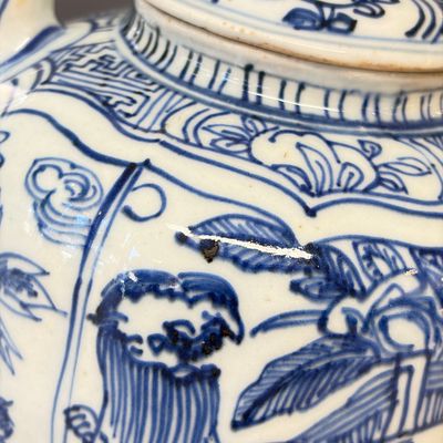 A Chinese blue and white 'Buddhist Lion' wine pot and cover — photo 12