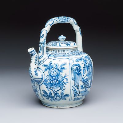 A Chinese blue and white 'Buddhist Lion' wine pot and cover, Wanli