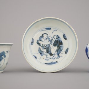 3 blauw en witte voorwerpen in Chinees porselein, Ming-dynastie en Kangxi — foto 3