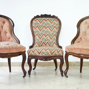 3 upholstered fauteuils en bergère, Louis-Philippe, 19th C. — 照片 1