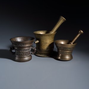Three bronze mortars and two pestles — photo 1