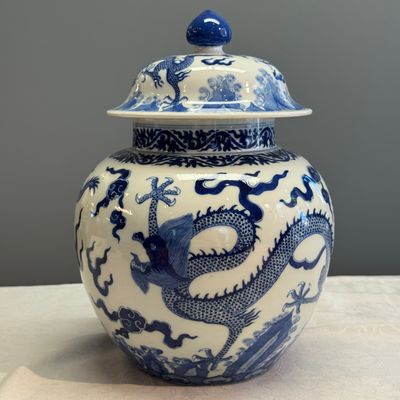 A pair of Chinese blue and white 'Dragon' jars and covers — photo 36