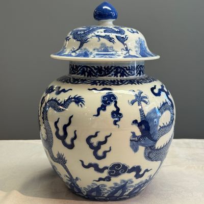 A pair of Chinese blue and white 'Dragon' jars and covers — photo 38