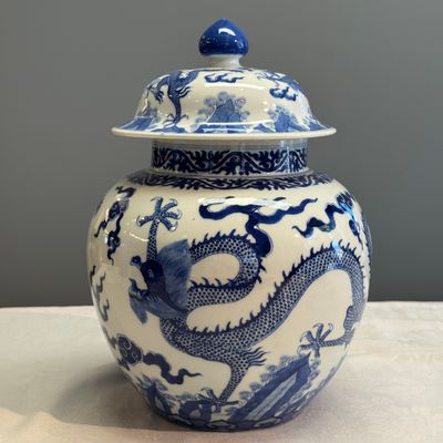A pair of Chinese blue and white 'Dragon' jars and covers — photo 39