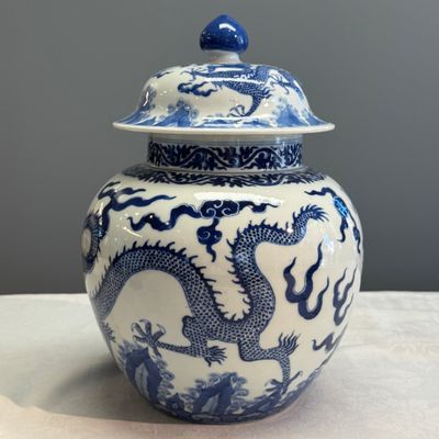 A pair of Chinese blue and white 'Dragon' jars and covers — photo 40