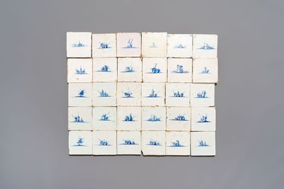 30 blue and white Dutch Delft tiles without corner motif, late 17th C.