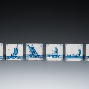 30 Dutch Delft blue and white tiles with sea monsters and ships, 18th C. — 照片 6