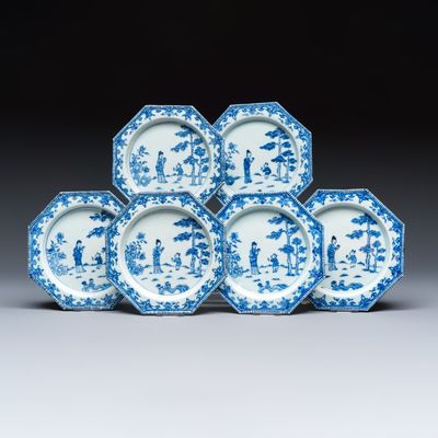 Six Chinese blue and white plates after a European silver model, Qianlong