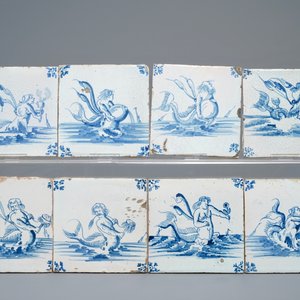 35 Delft blue and white tiles with seacreatures and ships, Ghent, 17th C. — 照片 3