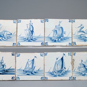 35 Delft blue and white tiles with seacreatures and ships, Ghent, 17th C. — 照片 5