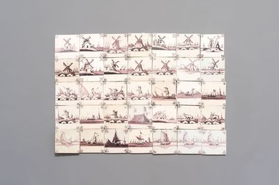 35 manganese Dutch Delft tiles, 18/19th C.