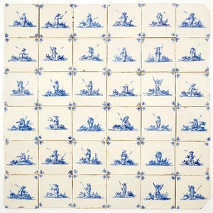 36 carreaux en faïence de Delft bleu et blanc aux bergers, 1ère moitié du 18ème — photo 1