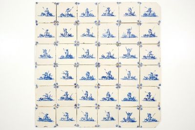 36 Dutch Delft blue and white shepherd tiles, 1st half 18th C.