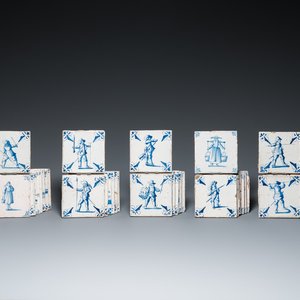 39 carreaux en faïence de Delft en bleu et blanc, 17ème et postérieur — photo 1