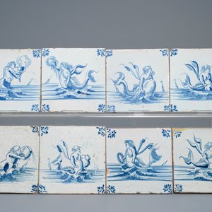 39 Delft blue and white tiles with seacreatures and ships, Ghent, 17th C. — photo 5