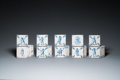 39 various Duch Delft blue and white tiles, 17th C. and later