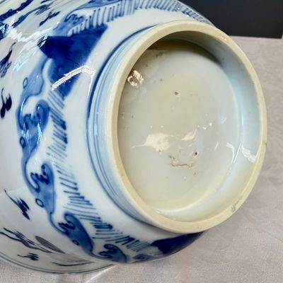 A Chinese blue and white 'Dragons and Leaping Carp' bowl — photo 16