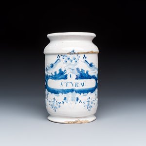A varied group of three Dutch Delft and Brussels faience apothecary jars — photo 18