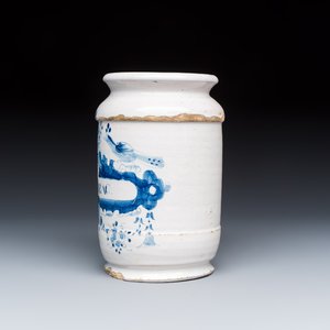A varied group of three Dutch Delft and Brussels faience apothecary jars — photo 19