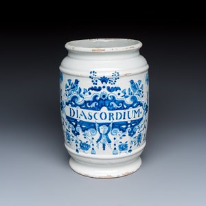 A varied group of three Dutch Delft and Brussels faience apothecary jars — photo 2