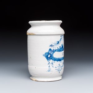 A varied group of three Dutch Delft and Brussels faience apothecary jars — photo 21
