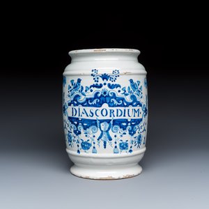 A varied group of three Dutch Delft and Brussels faience apothecary jars — photo 3