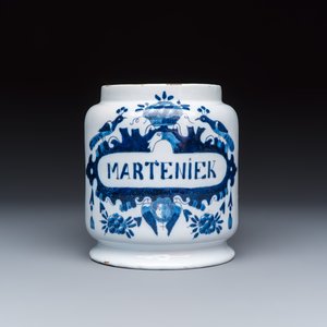 A varied group of three Dutch Delft and Brussels faience apothecary jars — photo 10