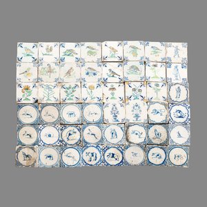 48 blue, white and polychrome Dutch Delft tiles, 17th C. — photo 1