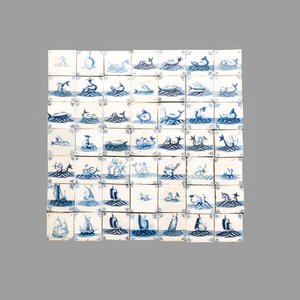 49 blue and white Dutch Delft 'Sea Creatures' and 'Ship' tiles , 17th C. — photo 1