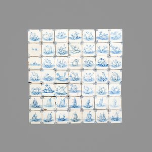 49 blue and white Dutch Delft 'Sea Creatures' tiles, 17th C. — photo 1