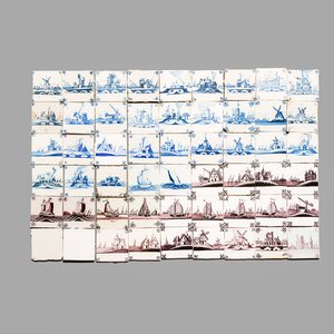 54 blue, white and manganese Dutch Delft tiles, 18th C. — photo 1