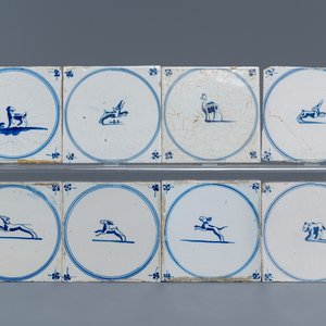 54 carreaux en faïence de Delft bleu et blanc aux décors d'animaux, 18/19ème — photo 7