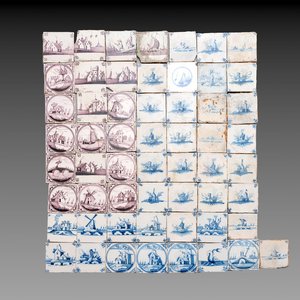 57 blue, white, and manganese Dutch Delft and Bruges tiles, including examples from the Pulinckx workshop, 18/19th C. — foto 1