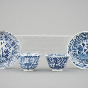 6 Chinese blue and white porcelain cups and 4 saucers, 19th C. — 照片 4