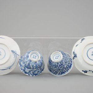 6 Chinese blue and white porcelain cups and 4 saucers, 19th C. — 照片 5