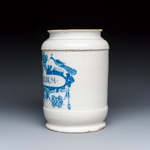 A large blue and white Dutch Delft albarello inscribed 'MEL ALBUM' — photo 3