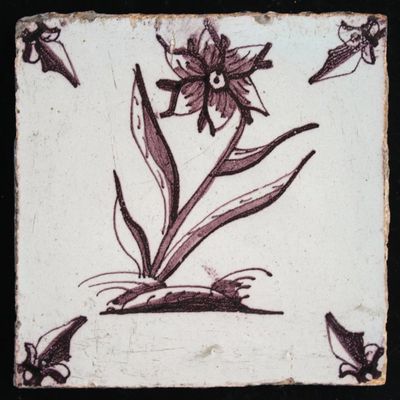 9 various Dutch Delft blue and manganese tiles with various scenes, 17/18th C.