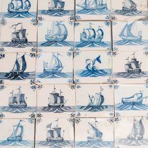 92 blue and white Dutch Delft tiles with sea monsters and ships, 18th C. — 照片 6