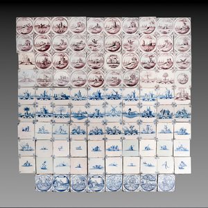 98 manganese, blue and white Dutch Delft tiles, 18th C. — photo 1