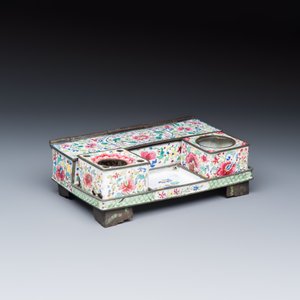 A Chinese Canton enamel rectangular writing desk set — photo 1
