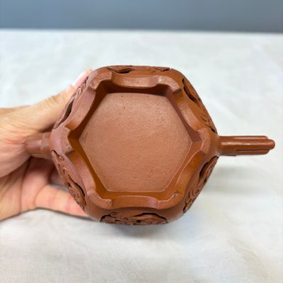 A Chinese Yixing stoneware openworked double-walled teapot and cover with floral design — photo 16