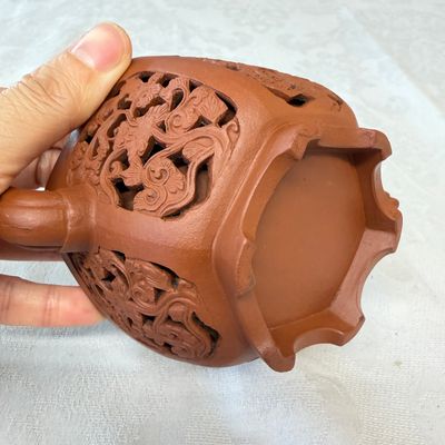 A Chinese Yixing stoneware openworked double-walled teapot and cover with floral design — photo 18