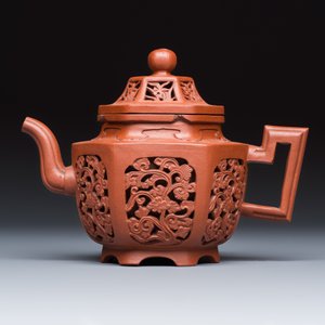 A Chinese Yixing stoneware openworked double-walled teapot and cover with floral design — photo 2