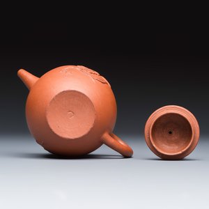 A Chinese Yixing stoneware teapot and cover with floral relief design — photo 7