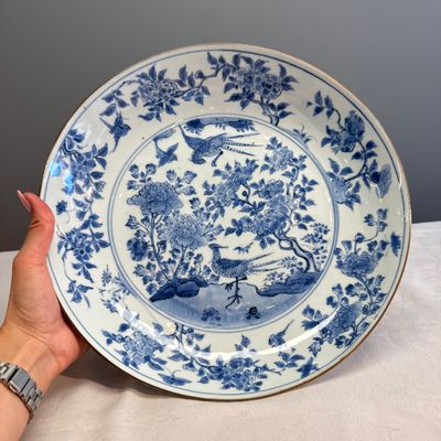 A  Chinese blue and white 'Birds among Blossoms' dish — photo 1
