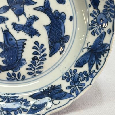 A Chinese blue and white 'Fish and Butterflies' plate — photo 5