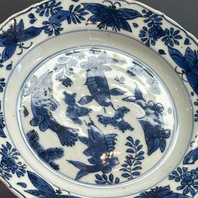 A Chinese blue and white 'Fish and Butterflies' plate — photo 6