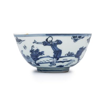 A Chinese blue and white 'Fishermen' bowl, Wanli