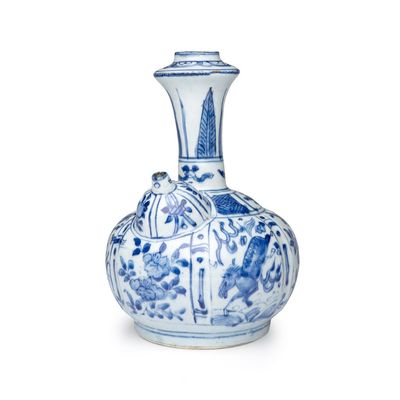 A Chinese blue and white 'Flying Horses' kendi, Wanli